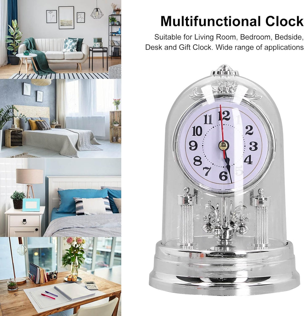 Vintage Table Clock, Anniversary Clocks with Glass Dome European Vintage Style Desk Clock Silent Table Clock Decorative Table Clock for...