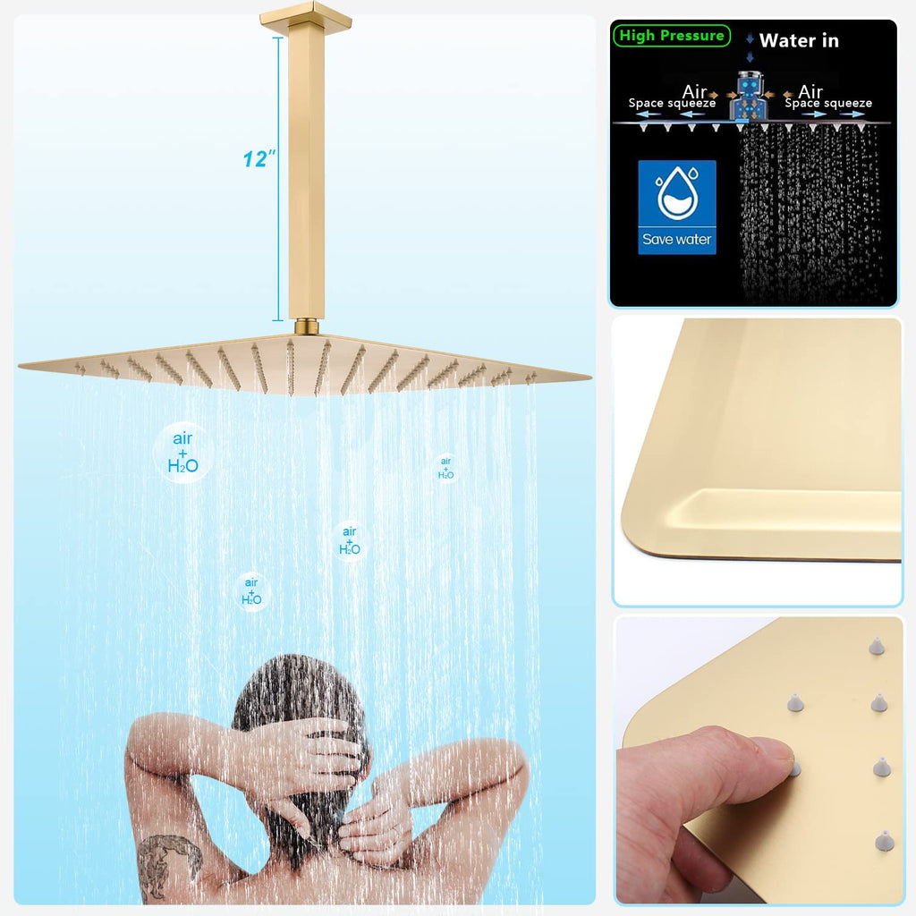 Body Jets Shower System with On-Off Switch, 16 Inch Ceiling Rain Shower Head with Jets Shower Faucet Fixture Complete