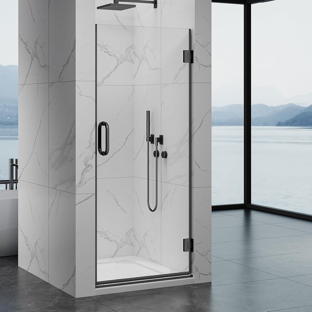 Framelss Hinged Shower Door, 36" W x 76" H Single Swing Pivot Shower Door