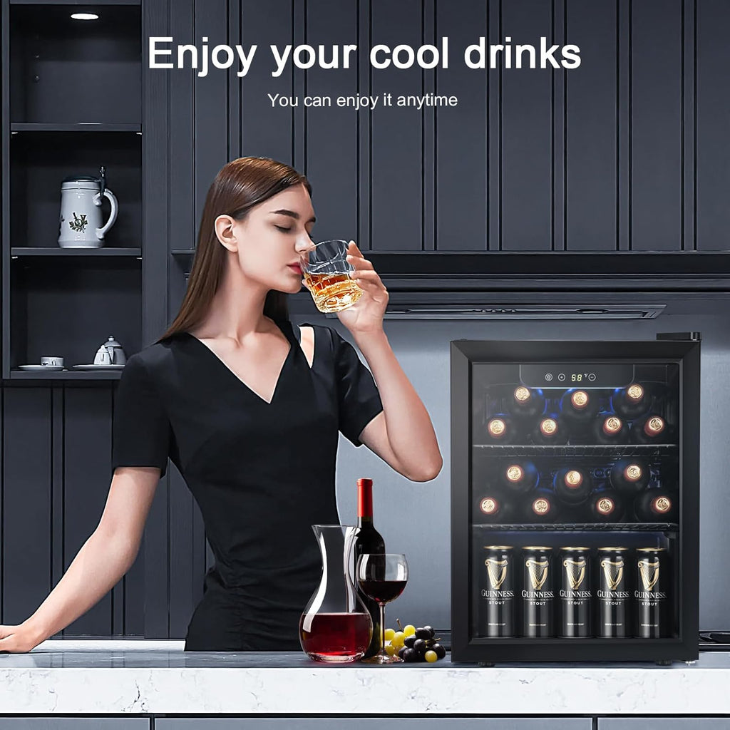 Beverage Refrigerator Cooler 68 Can, Mini Fridge with Glass Door for Beer Drinks