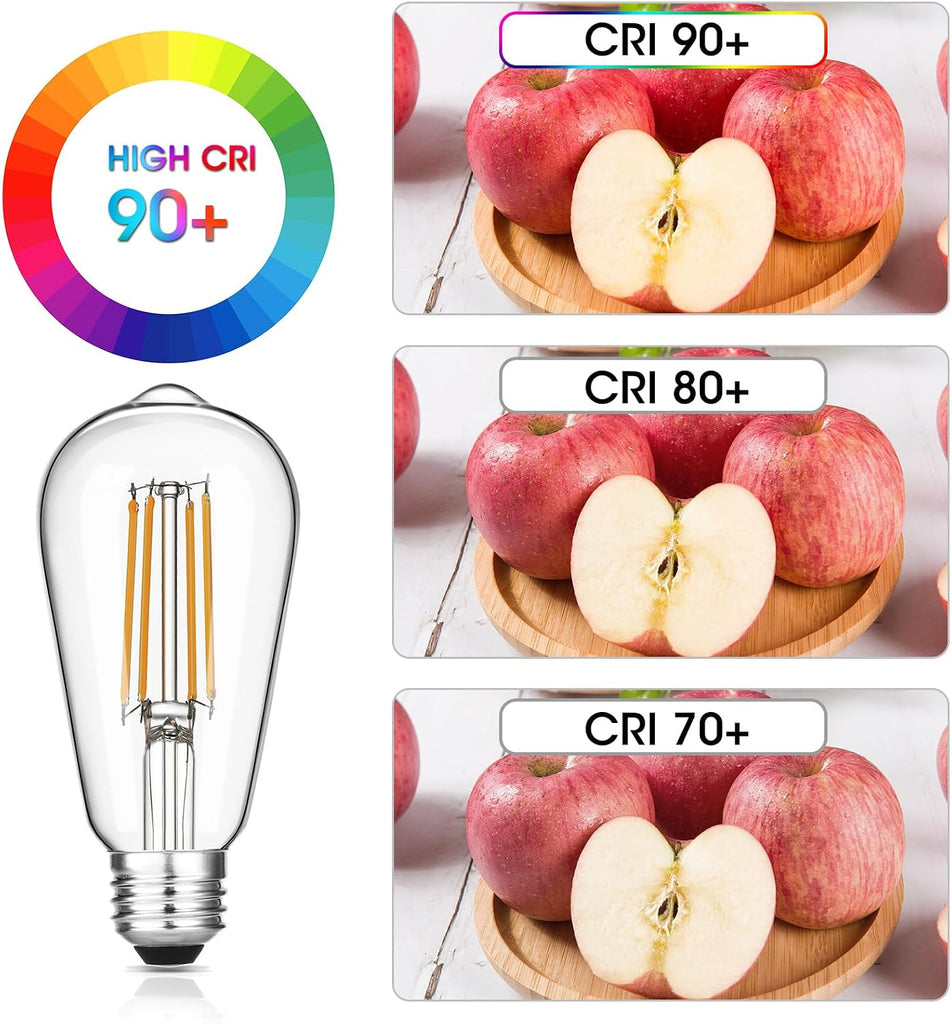 Vintage LED Edison Bulbs 6W, Equivalent 60W Incandescent, Warm White 2700K, ST58 Antique LED Filament Bulbs with 90+ (Pack Of 6)