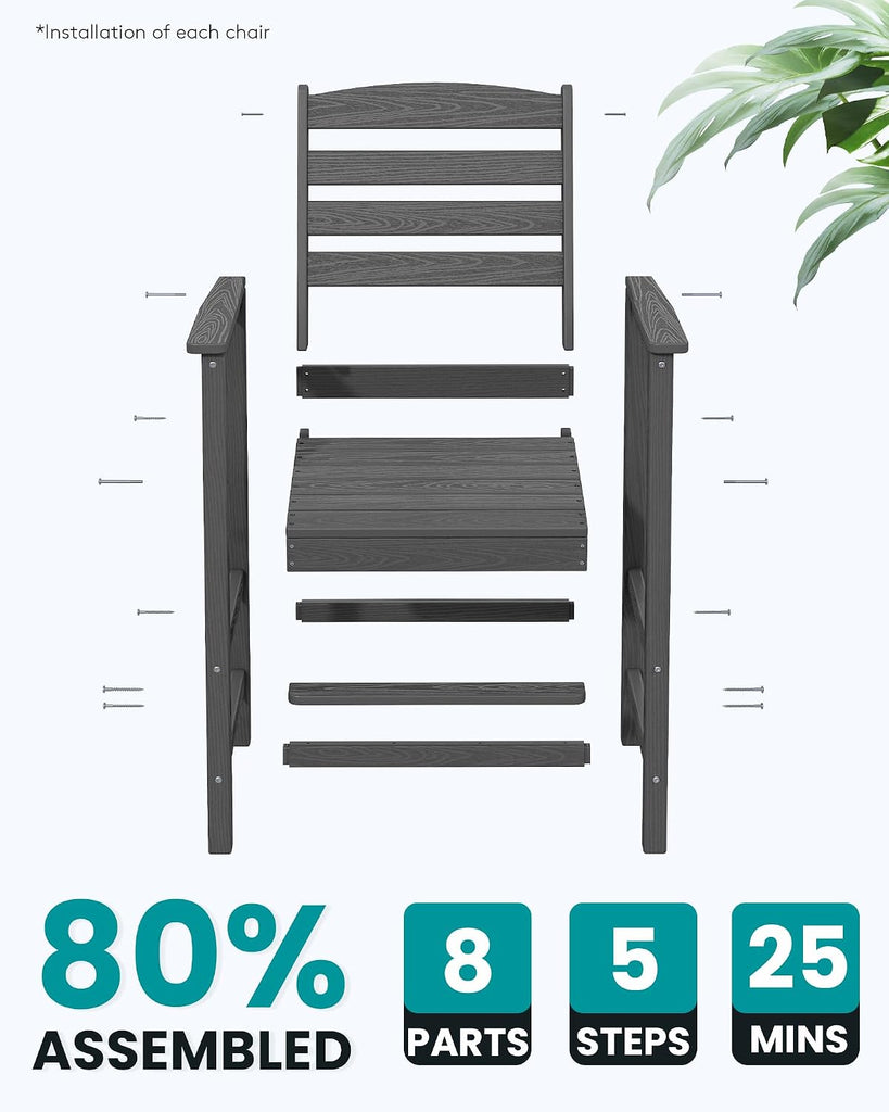 Tall Adirondack Chairs Set of 2, Oversize Balcony Adirondack Chairs Set, Outdoor Bar Height Barstools Widened Chair