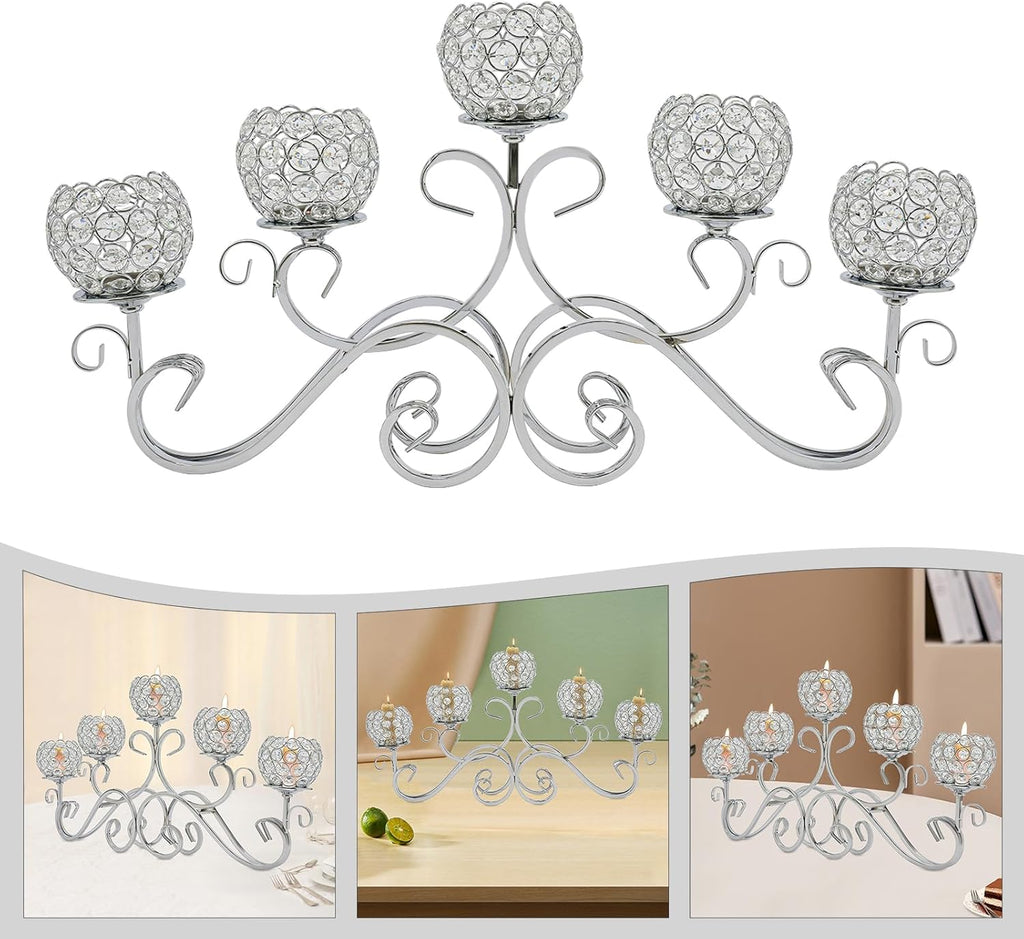 5 Arms Crystal Candle Holder Candlestick Holder CandelabrasDecor Home Tabletop Centerpiece Candle Holder Accessories