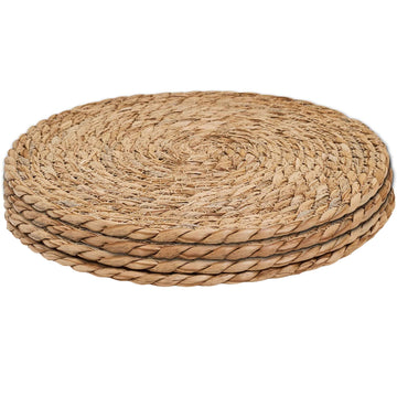 Defined Deco Woven Placemats Set of 4,12" Round Rattan Placemats,Natural Hand-Woven Water Hyacinth