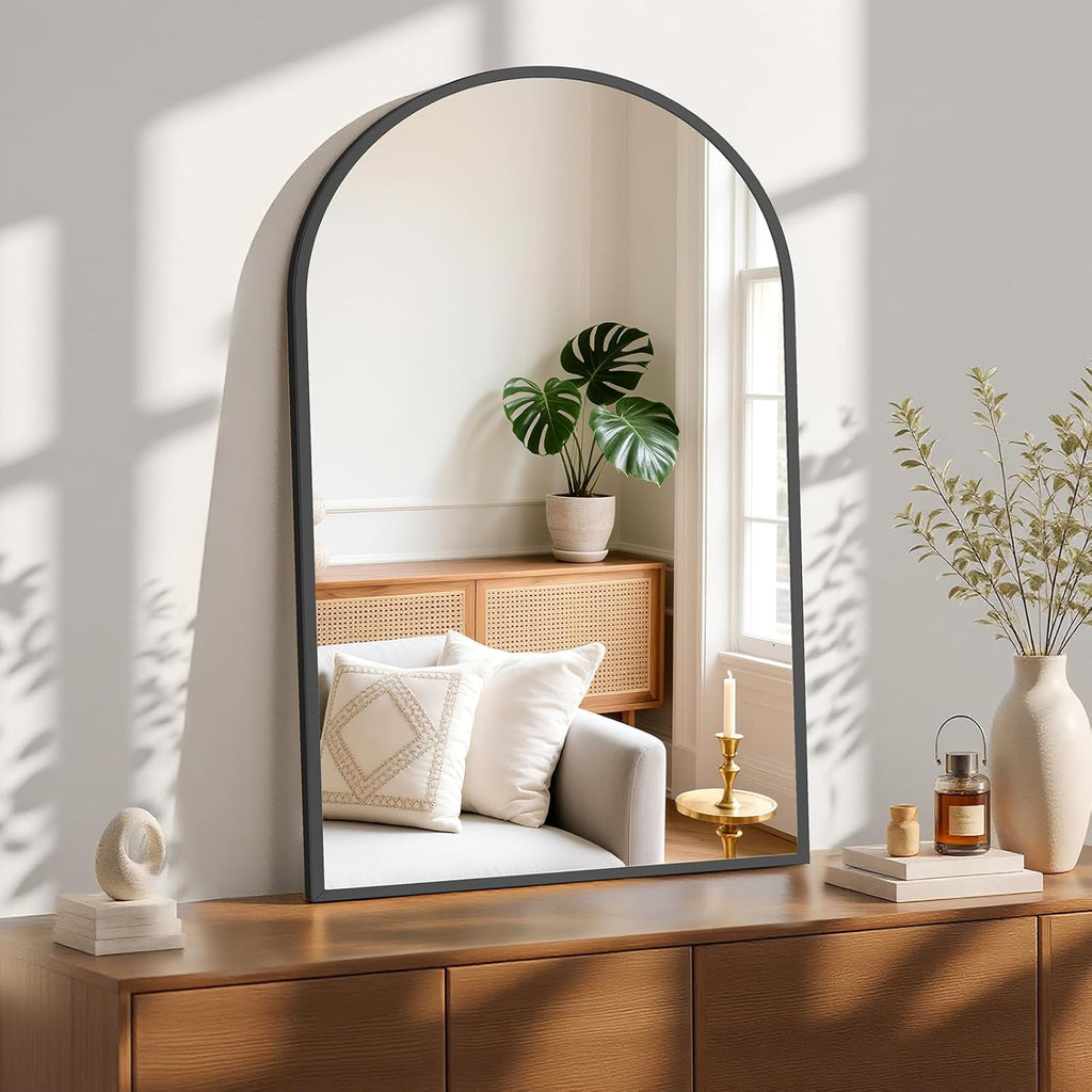 26"x38" Arch Black Bathroom Wall Mirror, Metal Frame Vanity Mirror