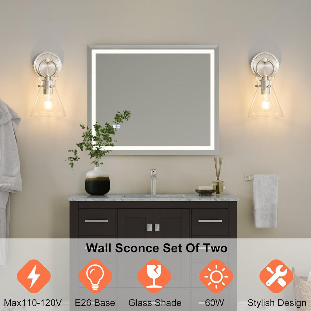 Wall Sconce 6" Clear Glass Shade Nickel 1 Pack | Modern Vanity Light Fixtures, Hardwired Wall Mount Lighting