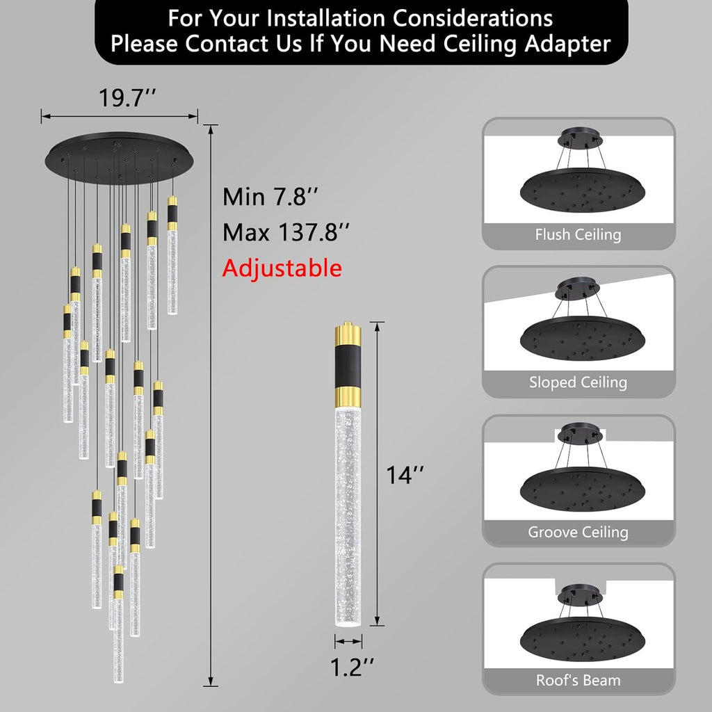 16-Lights 138 Inches Modern Chandelier LED Light Fixtures Adjustable High Ceiling Long Light Chandelier for Hallway Foyer Dimmable Lights with Remote Living Dining Ceiling Pendant Lighting