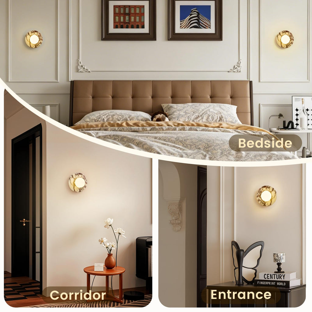 7.9" Natural Marble Wall Sconce, 1-Light Modern Alabaster Wall Lamp