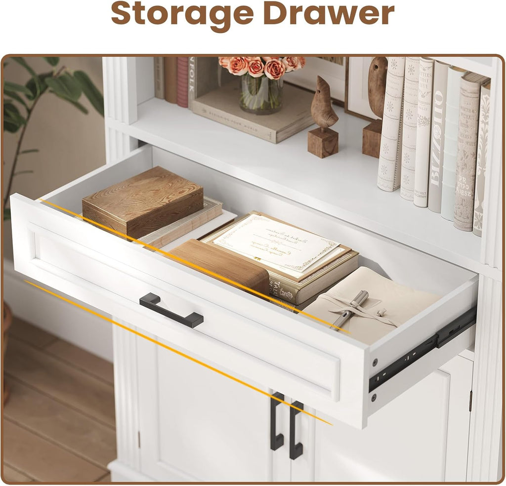 Farmhouse Bookshelves and Bookcases with Doors and Drawer, Bookshelf with Storage