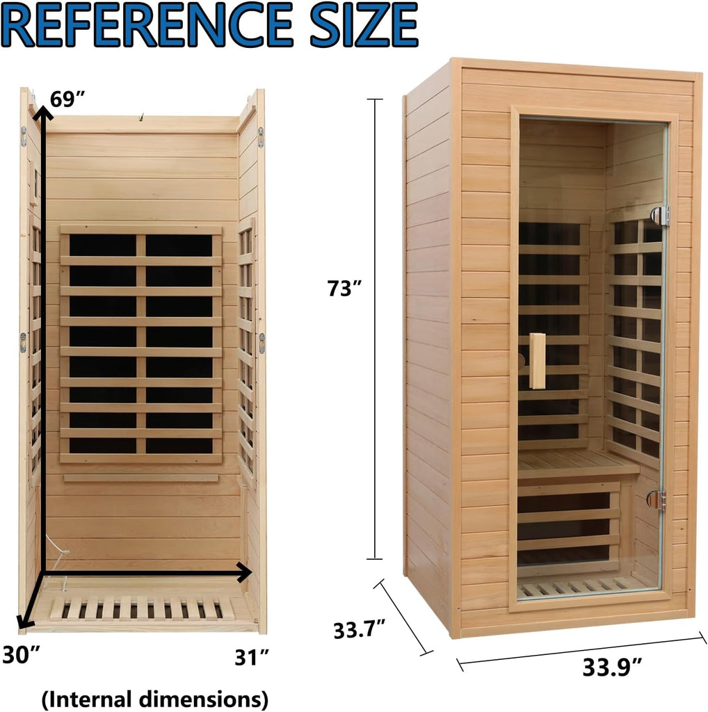 1 Person Infrared Sauna, Low EMF FAR Infrared Saunas for Home, 1200 watt Canadian Hemlock Indoor Sauna Room with LED Reading Lamp, LCD Display Control, Blue-Tooth Audio