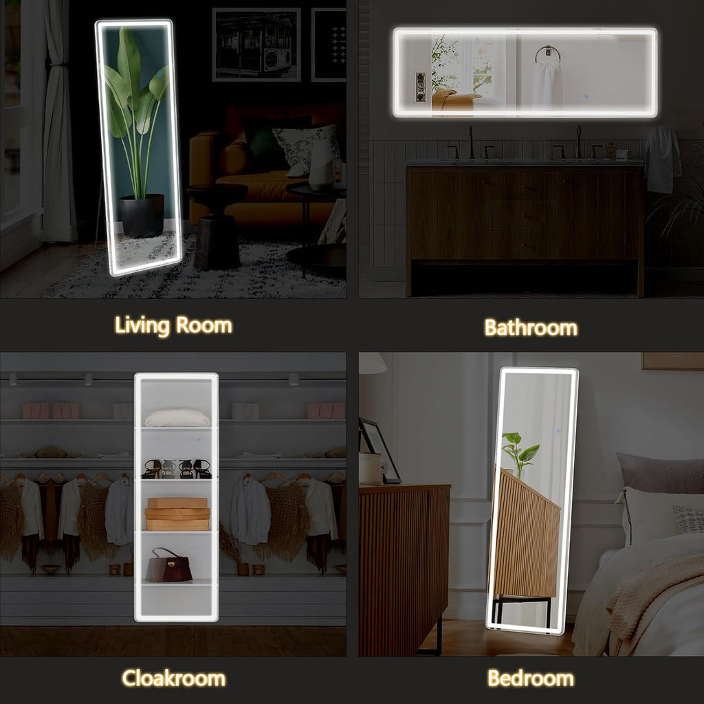 Full Length Mirror with LED Lights, 65"x21" Lighted Floor Mirror with Dimming & 3 Color Lighting, Stand , Dressing Room