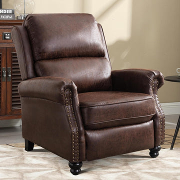 Push Back Recliner Chair Faux Leather Lounge Armchair with Rivet Decoration Wingback Single Sofa Chair with Padded