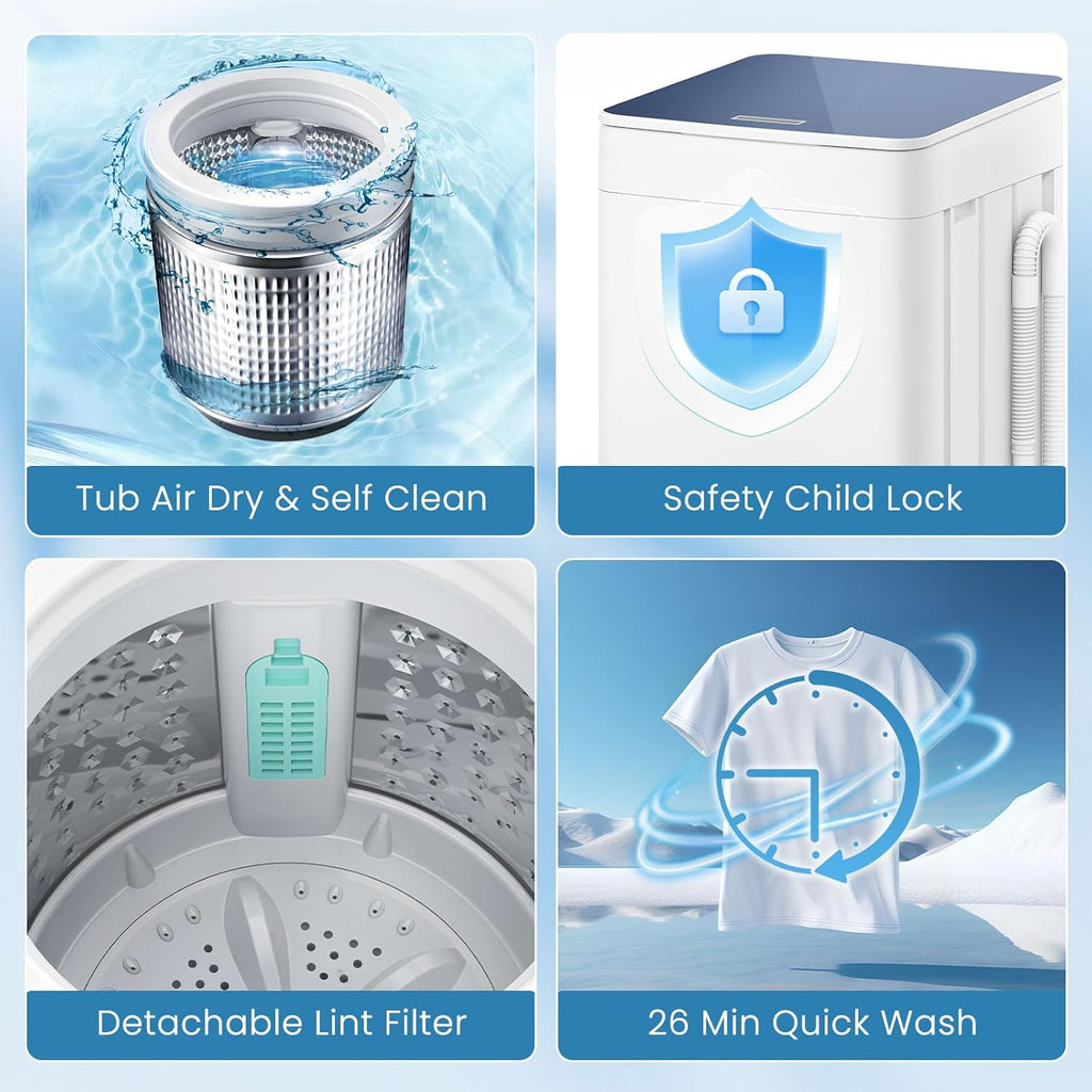 Portable Washing Machine, 2.0 cu.ft Capacity Fully Automatic Washer with Drain Pump, 7 Programs, 4 Water Levels