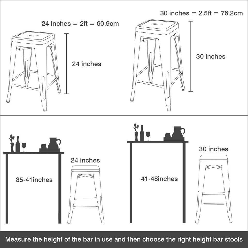 Metal Bar Stools 30" Indoor Outdoor Stackable Barstools Modern Style Industrial Vintage Counter Bar Stools Set of 4