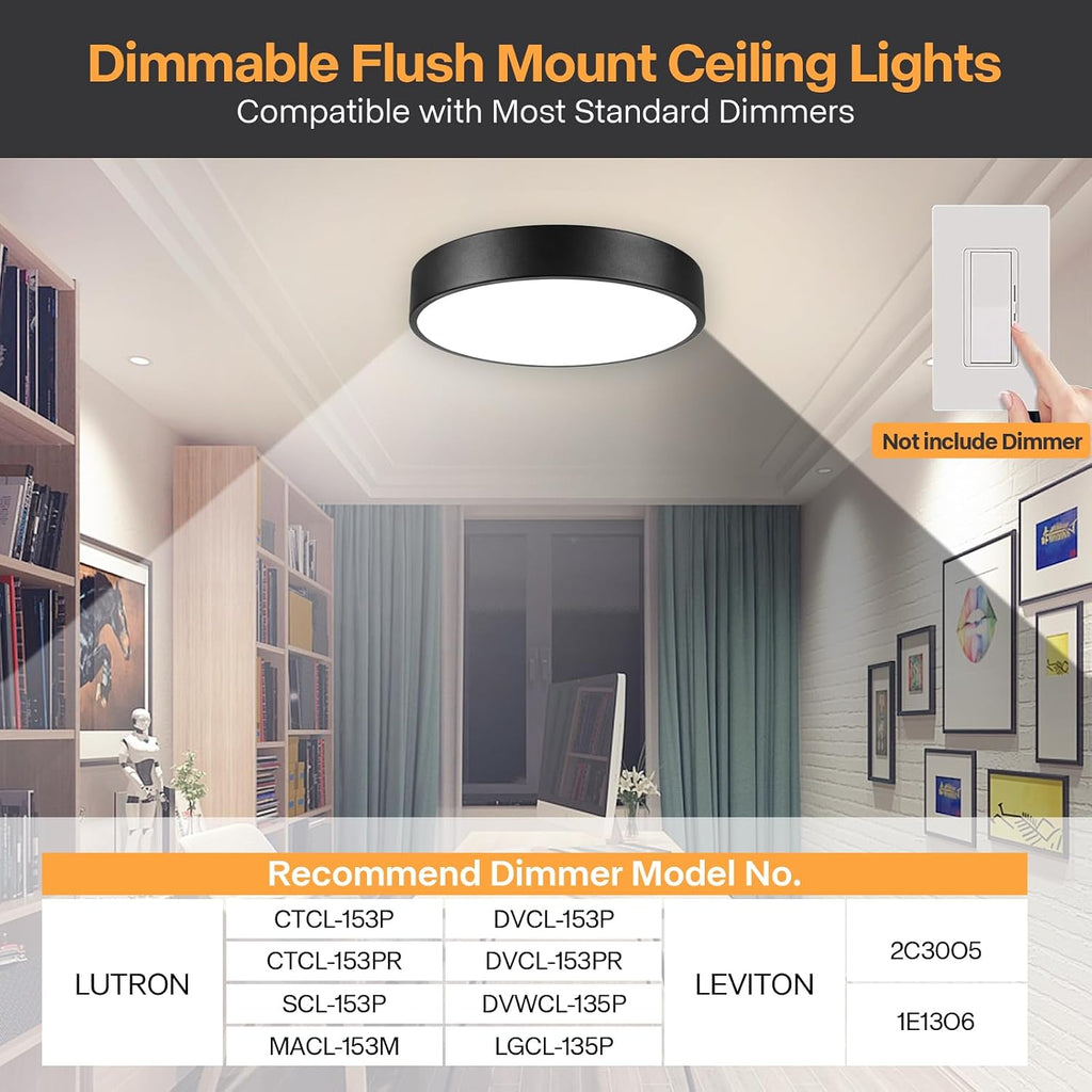 Matte Black Flush Mount Ceiling Light, 3000-5000K 13inch Modern Bedroom Lighting Fixtures Ceiling Mount, Dimmable
