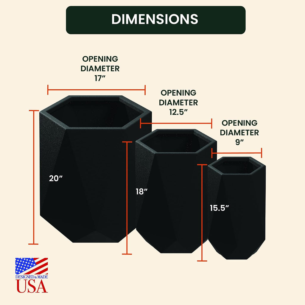Large Planters for Outdoor Plants - Set of 3, 15.5/18/20 Inches Outdoor Planters for Porch - Tall Planter for Outdoor