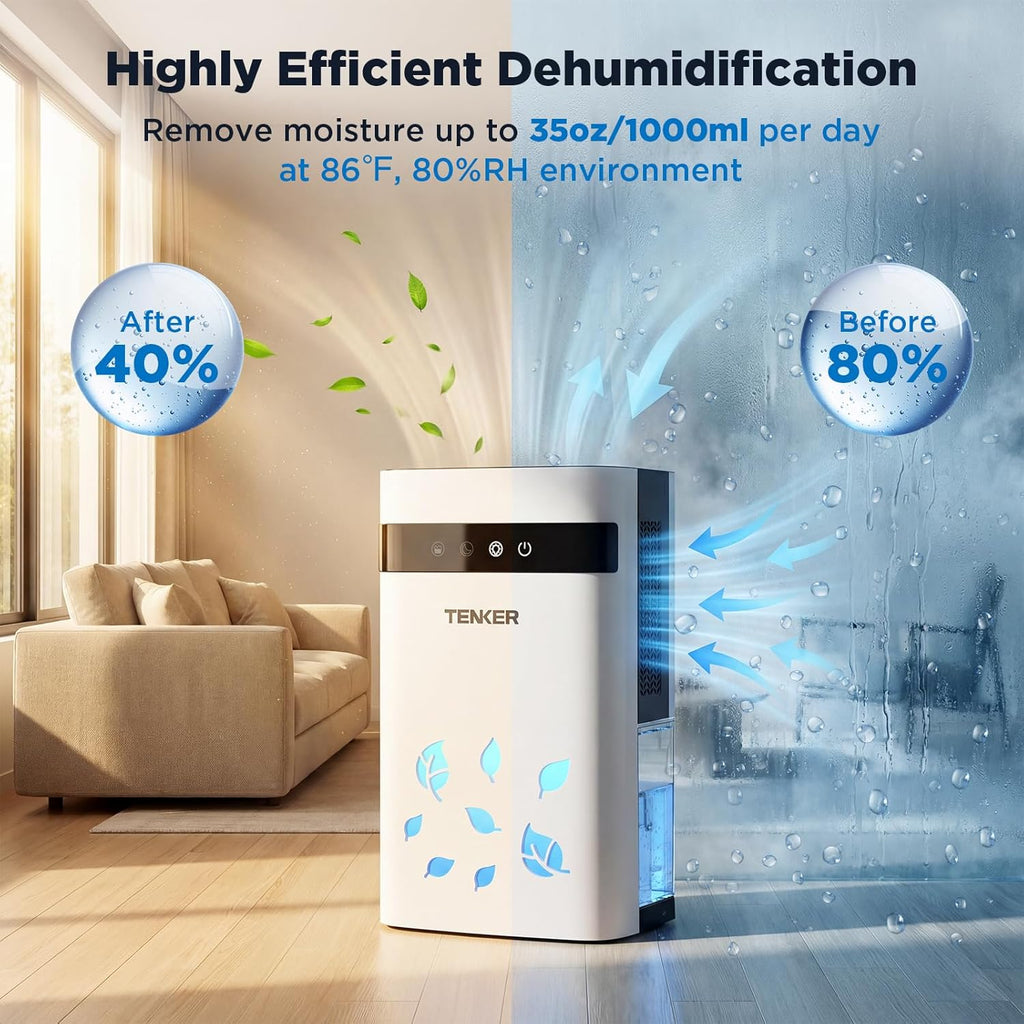 Dehumidifier for Home, 77oz Water Tank (1000 sq.ft) Dehumidifiers, Quiet Dehumidifier with Auto Shut Off, Sleep Mode