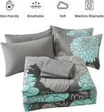 7 Pieces Bed in a Bag Floral Comforter Set Queen Flowers Bedding Set Soft Microfiber Boho Comforter Sets with 1