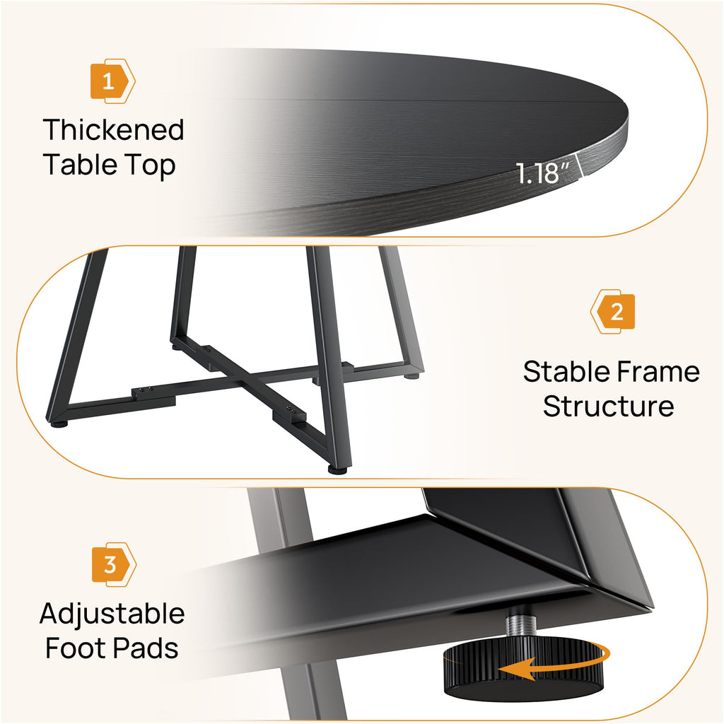 42" Round Dining Table for 4-6, Small Kitchen Table with Storage Shelf, Wood Industrial Circle Table with Pedestal
