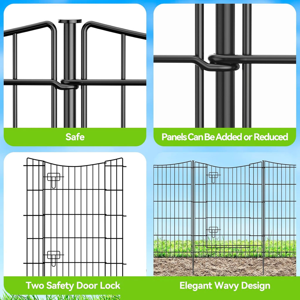 Decorative Garden Fence 12 Panels 26ft(L)×36in(H) Metal Garden Fences with 11 Panels + 1 Gate, Animal Barrier Rabbit