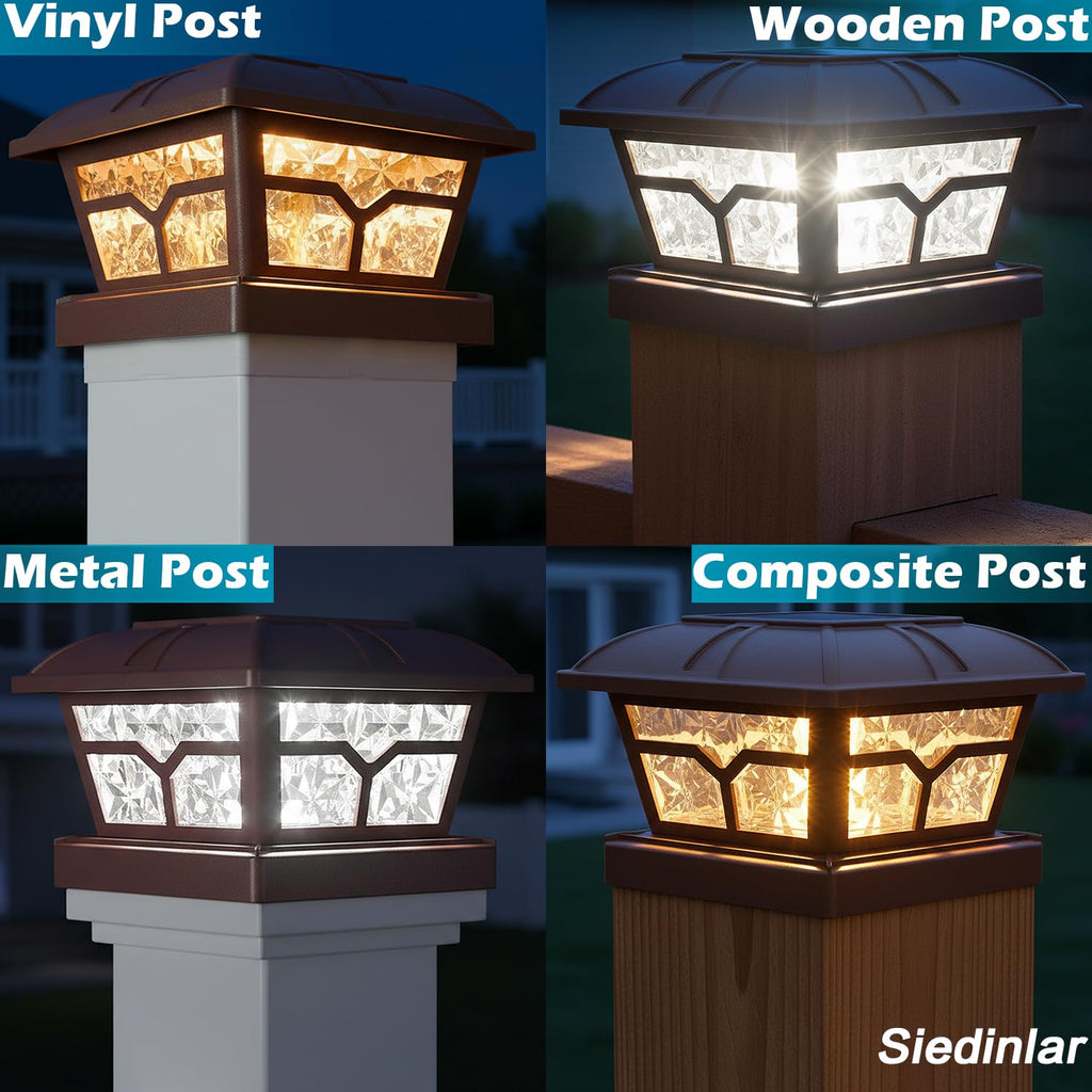 Solar Post Cap Lights Outdoor 2 Modes, 6 Pack, Brown, Warm/White