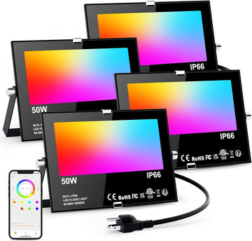 Flood Lights Outdoor RGB, 500W Equivalent Smart Color Change & Daylight 5700K Landscape Light, IP66 Waterproof Patio