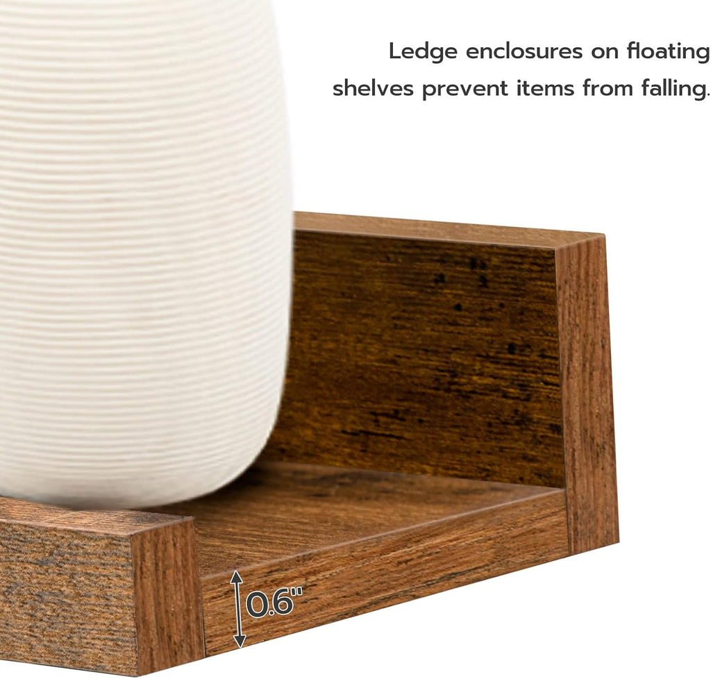 Floating Shelves, Wall Shelf Set of 3, 35.4 Inches Hanging Shelf with Raised Edge and Invisible Brackets, Decor