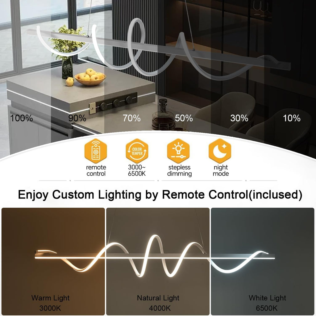 47.24inch Dimmable LED Pendant Chandelier 3000K-6500K Color Brightness Adjustable with Remote