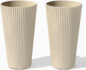 Demi Series Tall Planter - Tall Tapered Outdoor Planter with Shelf | Made From a Durable Plastic-Stone Composite