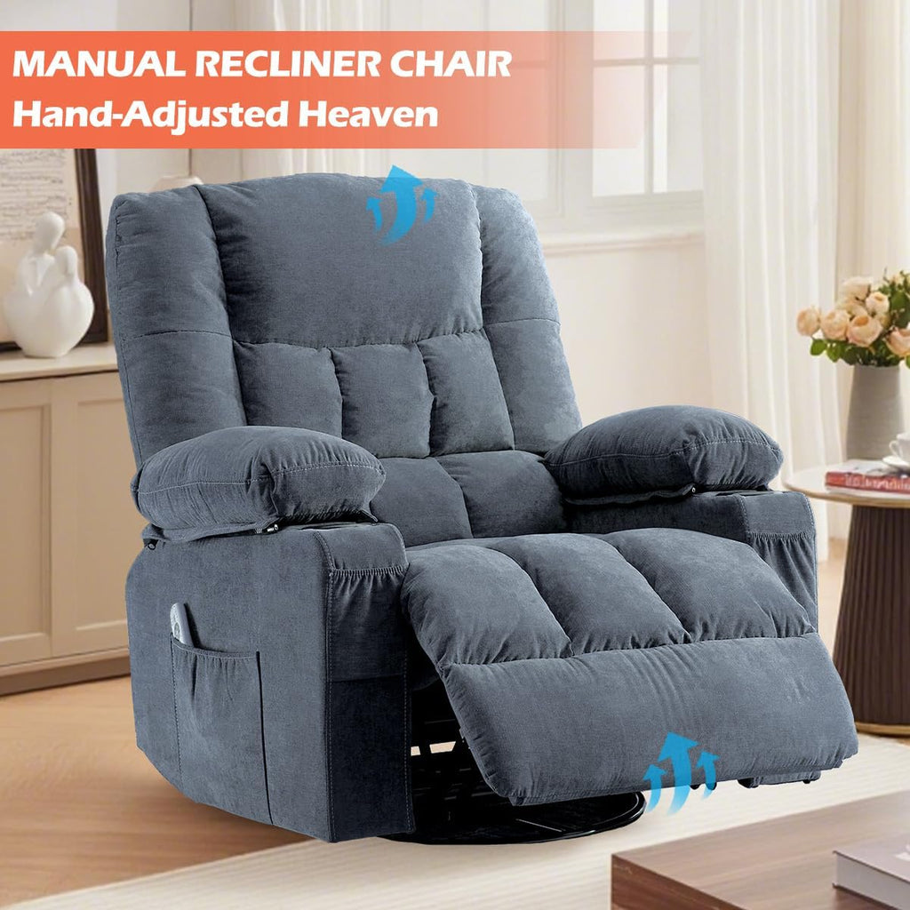 Recliner Chair with Cup Holders Single Seat Manual Oversized Recliner with Ergonomic, Side Pocket for Adult