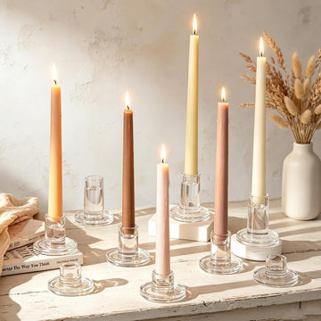 Clear Taper Candle Holders Bulk: 9PCS Glass Candlestick Holders | For 0.86" Taper Candles, 3 Sizes, Candle Sticks