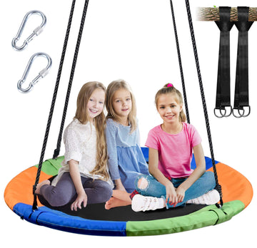 40 Inch Outdoor Saucer Swing, Tree Swing with Adjustable Ropes for Backyard