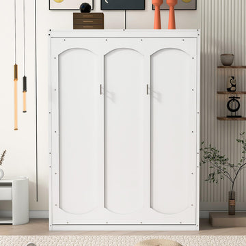 Full Murphy Bed with Shelves, Space-Saving Sleeping Solution, White