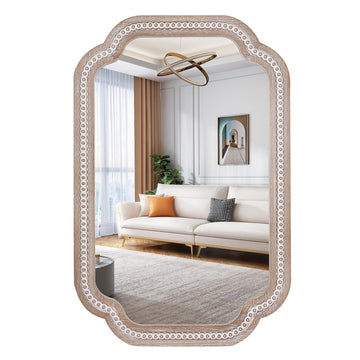 36x24 Inch Scalloped Bathroom Mirror, Wooden Rustic Farmhouse Wall Mirrors
