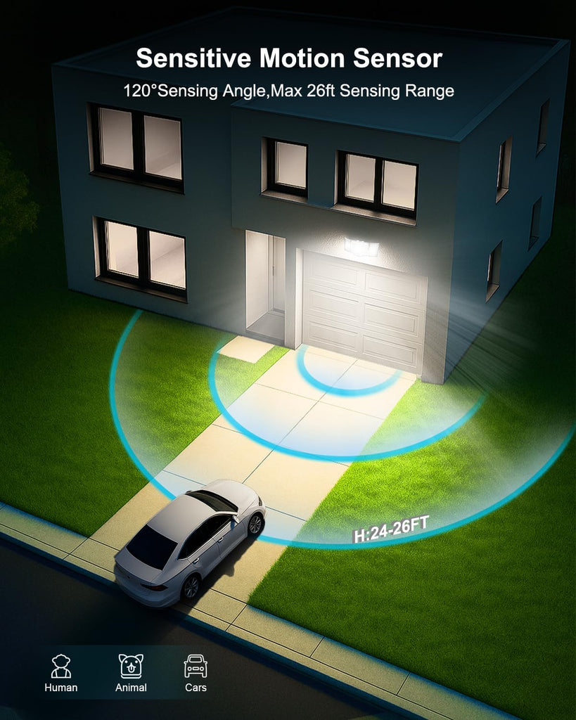 Motion Sensor Light Outdoor, 4200LM Hardwired Security Light, White | 3-Mode Remote Control, 26 ft PIR Detection