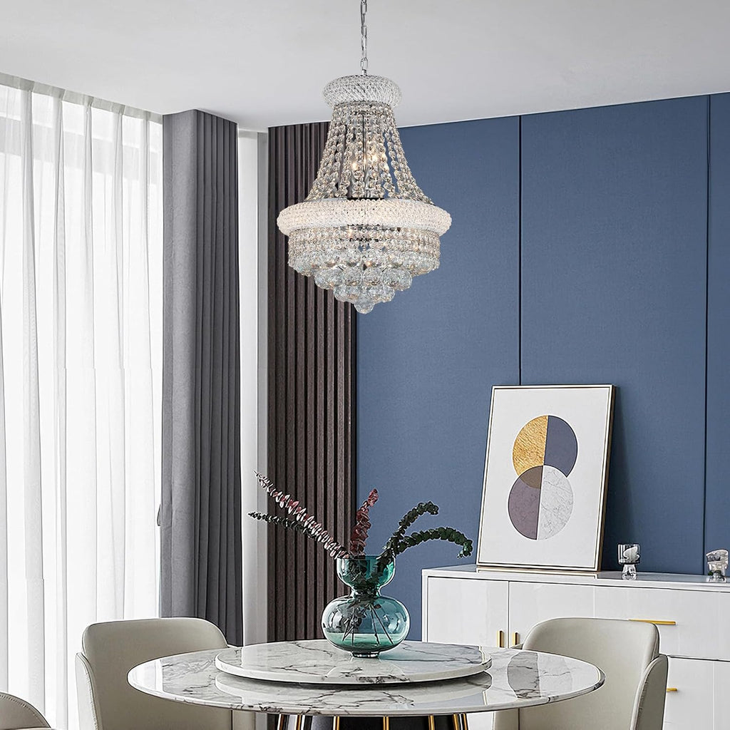 Crystal Chandeliers for Dining Room Light Fixtures Over Table_Empire Style K9 Crystal Chandeliers for Living Room_6 Lights Chrome Luxury Lighting Fixtures for Bedroom Kitchen Island Entryway