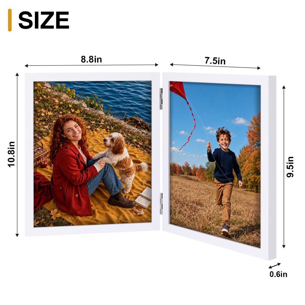 8x10 Double Picture Frames, Hinged Frame with Tempered Glass