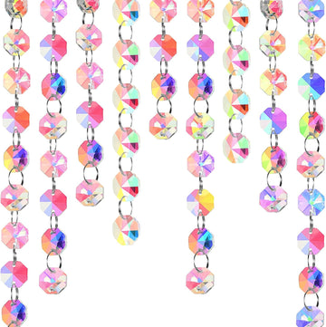 Crystal Garlands Acrylic Octagon Bead Strands 14mm Iridescent Clear Diamond Hanging Chandelier Chain Ornament String