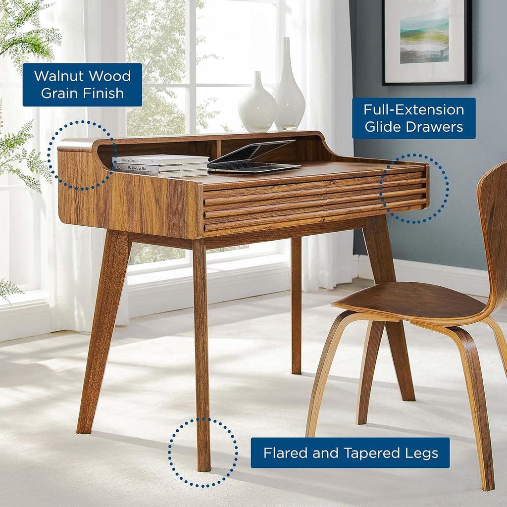 Render Mid-Century Modern Writing Desk in Walnut