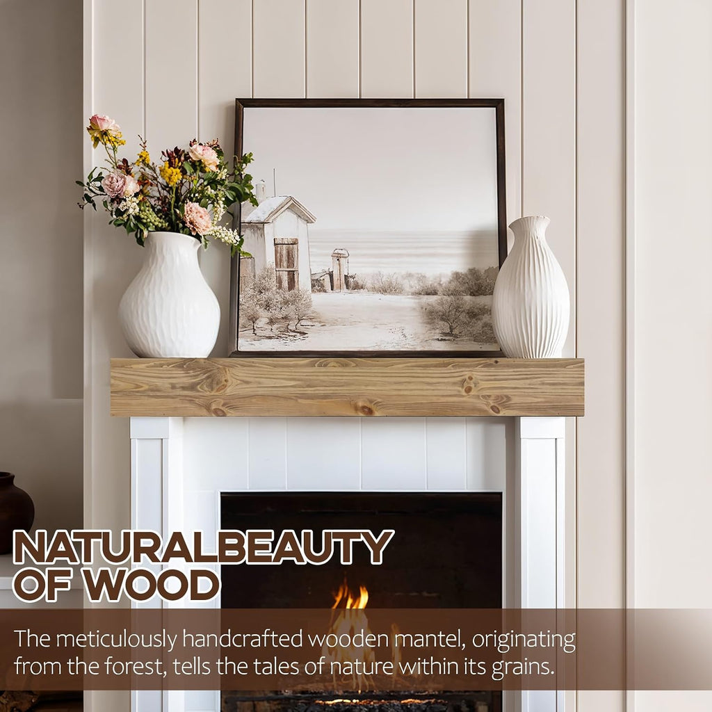 Shelf, 56x8x5 Wooden Floating Shelf Over the Fireplace, Wall-Mounted Mantel Shelves, Rustic Floating Mantels Shelves
