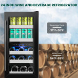 15 Inch Wine and Beverage Refrigerator,13 Bottle & 48 Cans Black Dual Zone Bever