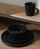 Celina Stoneware 32 Piece Modern Dinnerware Set, Plates and Bowls, Black Matte, Service for 8