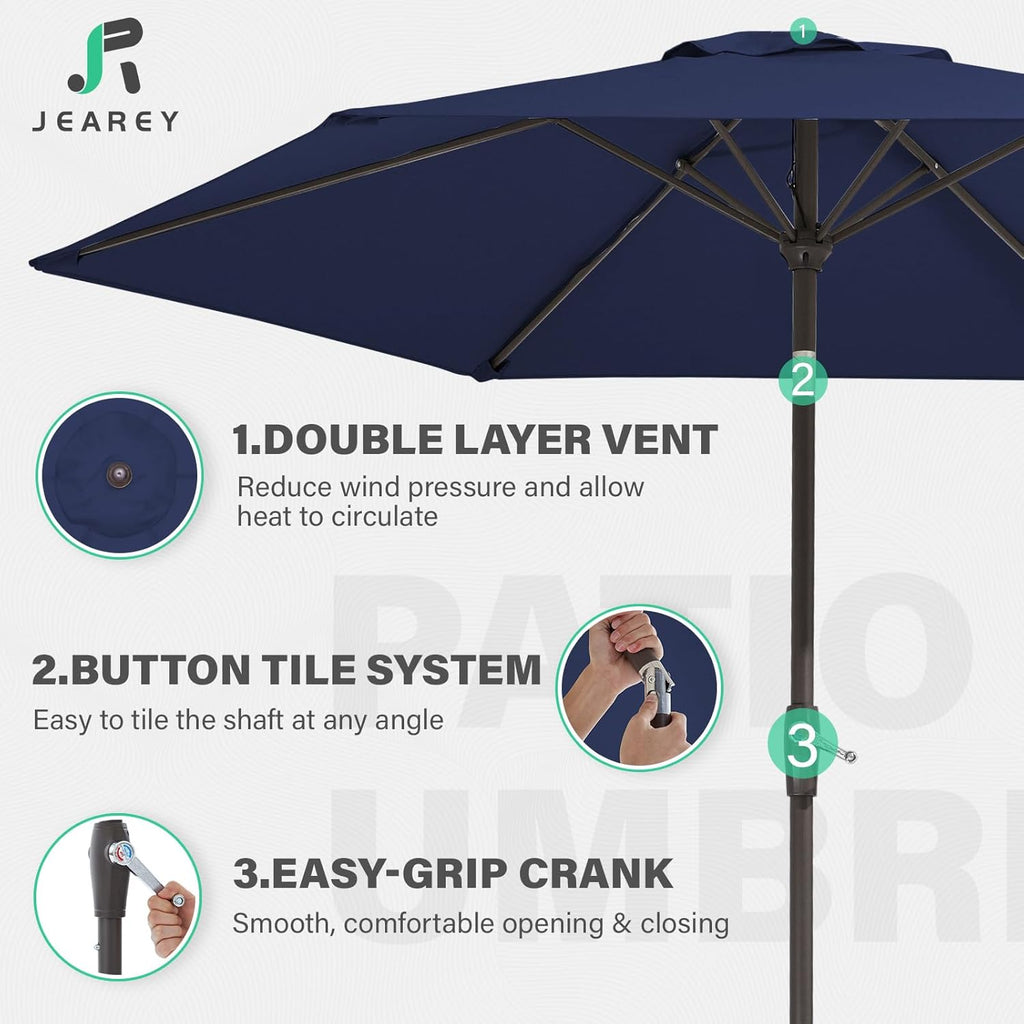 7.5FT Patio Umbrella Outdoor Market Umbrella with 6 Sturdy Ribs, Push Button Tilt/Crank Table Umbrella and Pool, Navy