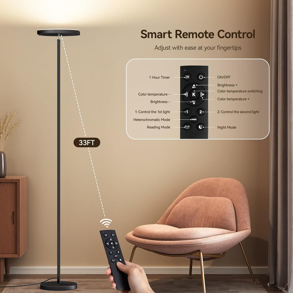 Floor Lamps, 28W/1600LM Bright LED Floor Lamp with Remote & 2 Rotatable Lights, 74" Dimmable Tall Standing Lamp