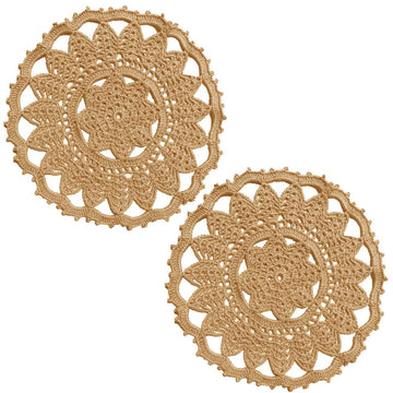 2 PCS Leaves Flower Lace Doilies 9 x 9 Inch Crochet Round Coasters Dining Room Elegant Tableware Place Mats