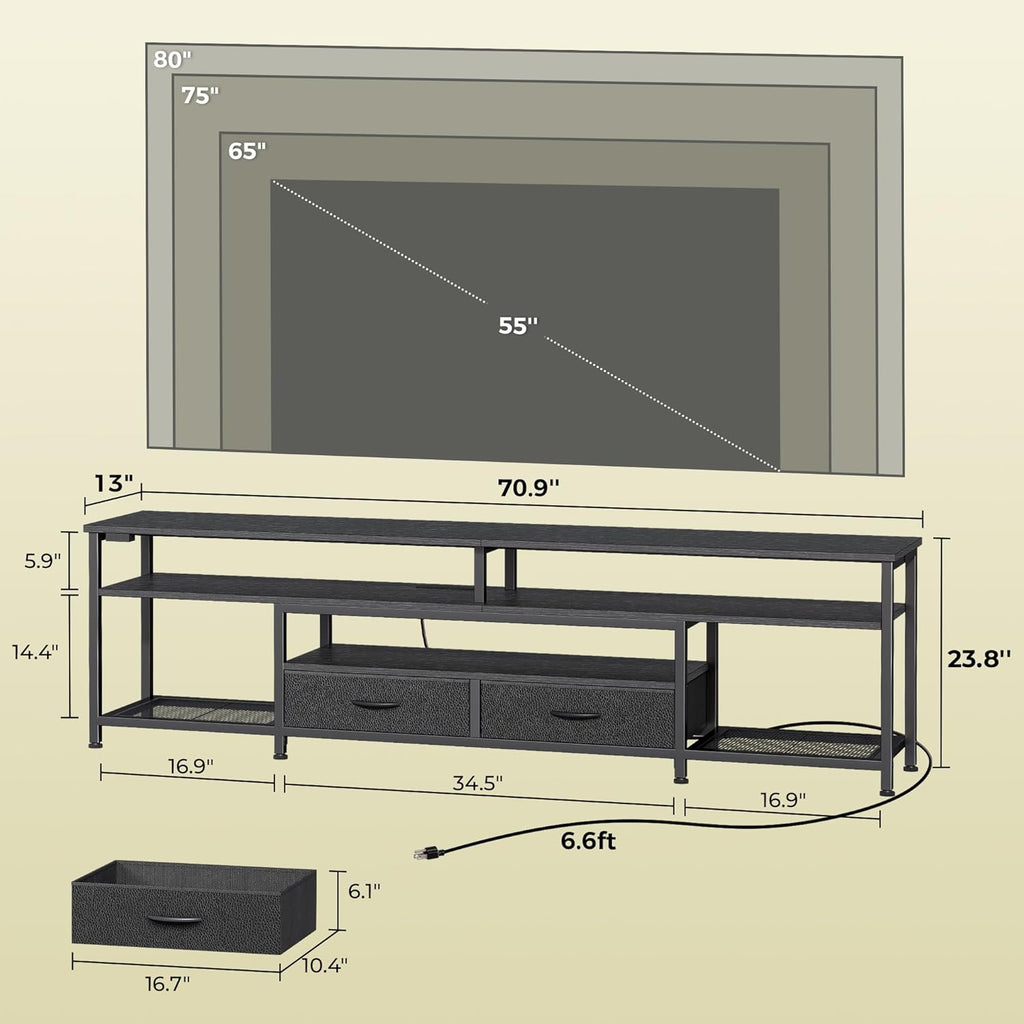 TV Stand for 75 80 Inch TV, Entertainment Center with Power Outlets and LED Lights, 70.9 Inch TV Console for Living