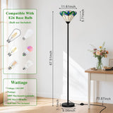 Floor Lamp with Tree Leaf Stained Glass Shade, Torchiere Floor Lamp, Tall Corner Pole Lamp with Foot Switch