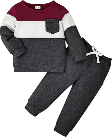 Baby Boy Fall Winter Clothes Toddler Boy Outfits Long Sleeve Patchwork Sweatshirt Tops Pants 2 Piece
