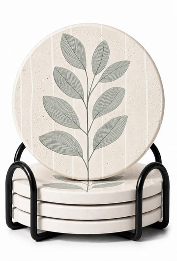 Absorbent Ceramic Stone Drink Coasters Set of 4 with Holder