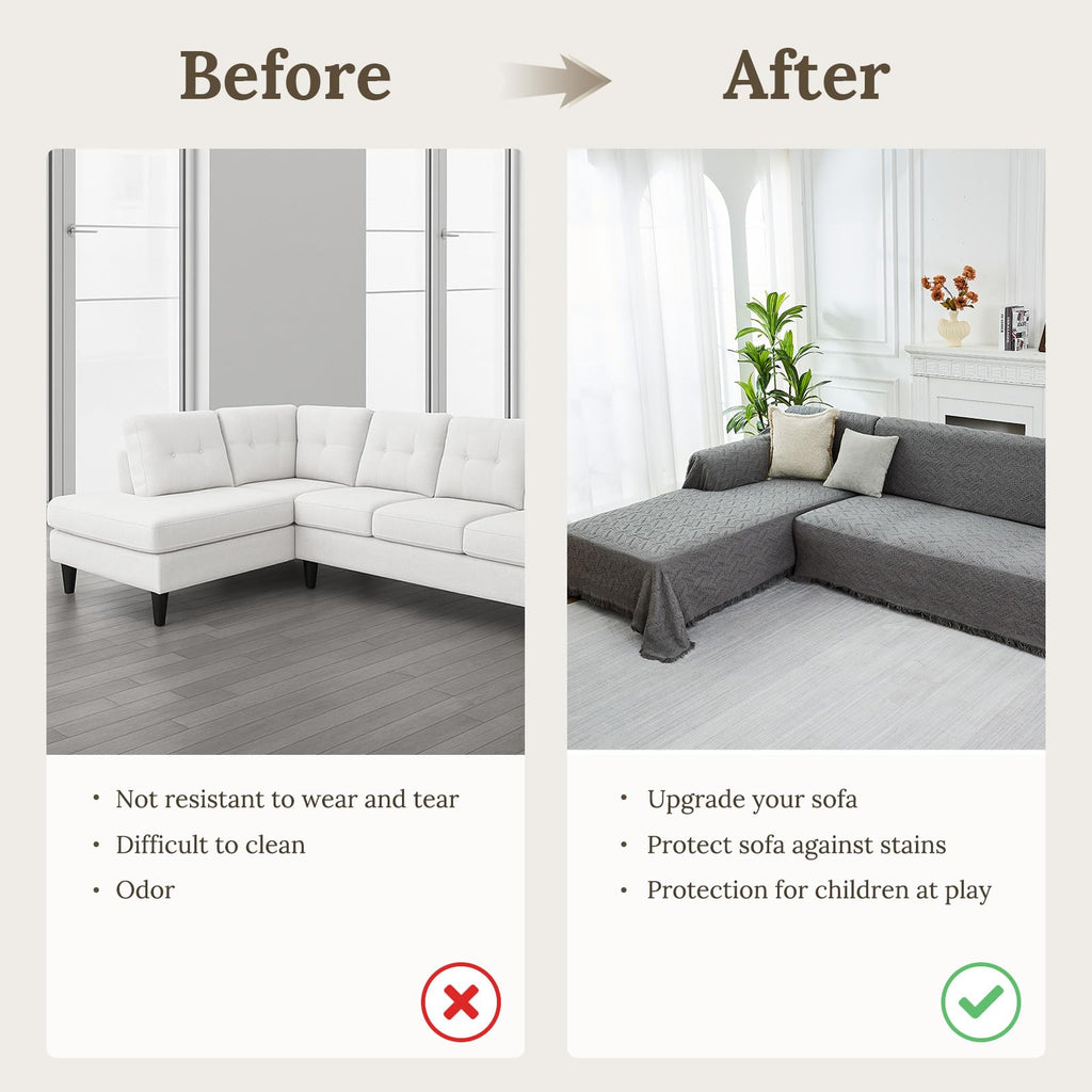 2 Piece Sectional Couch Cover for L Shape Sofa Dark Grey XL